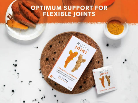 Nutra Tea Nutra Joint Curcumin & Piperine Herbal Tea 20 Biodegradable Bags 40g front box packaging laying down