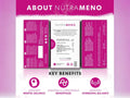 NutraMeno product packaging with key benefits on a pink background