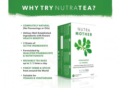 Nutra Tea Nutra Mother Fenugreek & Fennel Herbal Tea 20 Biodegradable Bags 40g side packaging detail