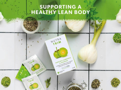 Nutra Trim Garcinia Cambogia & Guarana Herbal Tea 20 Biodegradable Bags 40g front box packaging laying down