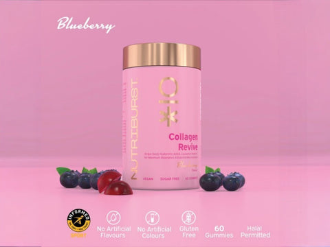 Nutriburst Radiance Renew Beauty Gummies bottle, blueberry flavour, 60 count.