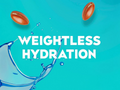 Advertisement for 'Weightless Hydration' with water droplets and a blue background.