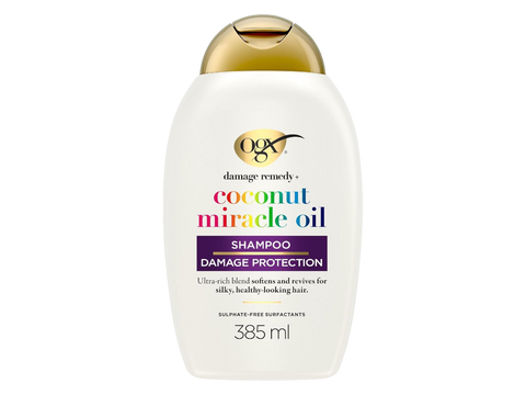 OGX Coconut Miracle Oil shampoo bottle on a white background