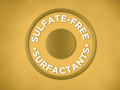 Circular logo with 'Sulfate-Free Surfactants' text on a gold background