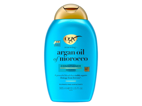 OGX Argan Oil of Morocco conditioner bottle on a white background