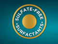 Logo with 'Sulfate-Free Surfactants' text on a blue background