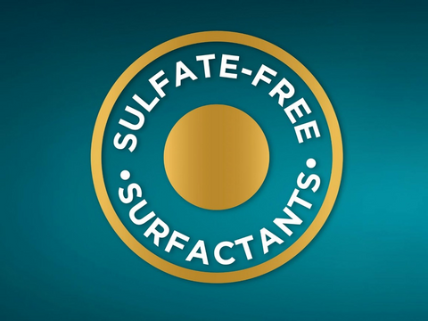 Logo with 'Sulfate-Free Surfactants' text on a blue background