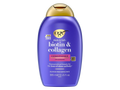 Purple conditioner bottle with gold cap on a white background