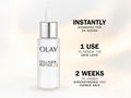Olay Collagen Peptide 24 skincare serum bottle with promotional text on a light background