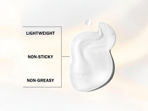 White cream sample with text labels on a light background