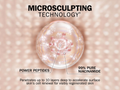 Microsculpting technology illustration with power peptides and 99% pure niacinamide on a pink background.