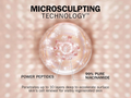 Microsculpting technology illustration with power peptides and 99% pure niacinamide on a pink background.