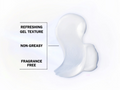 White gel patch with text describing its features on a white background