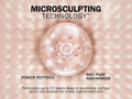 Illustration of microsculpting technology with power peptides and 99% pure niacinamide on a pink background.