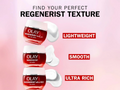 Olay Regenerist cream jars with texture options on a pink background