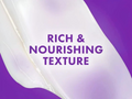 Text 'Rich & Nourishing Texture' on a white and purple background