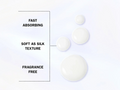 White cream pucks with text describing properties on a light purple background