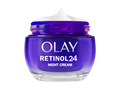Olay Retinol24 night cream jar on a white background
