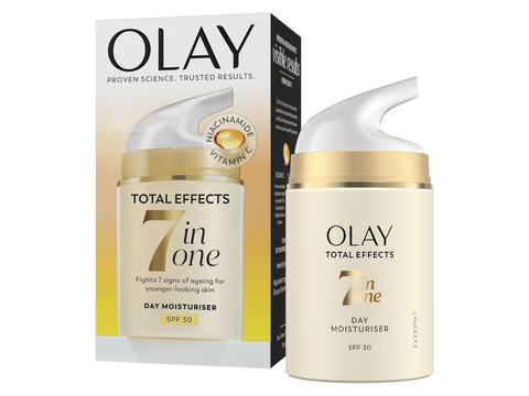 Olay Total Effects 7-in-1 Day Moisturizer with packaging on a white background