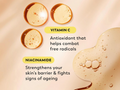Illustration of vitamin C and niacinamide with text on a beige background