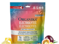 Organika Electrolytes package with colorful design and fruit illustrations on a white background