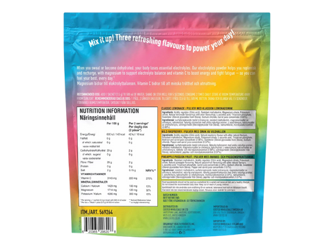 Colorful package with nutrition information on a white background