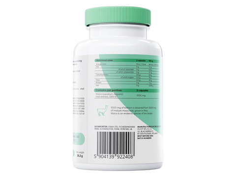 Supplement facts panel and barcode  showing 5:1 extract ratio for Osavi Maca.