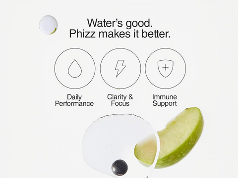 Advertisement for Phizz with icons and text on a white background