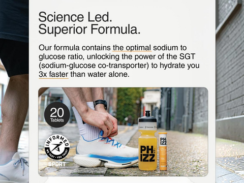 Person tying shoelaces with a sports drink bottle and supplement container on a sidewalk.