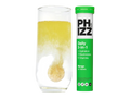 PHIZZ daily supplement tube with a glass of yellow liquid on a white background