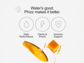 Product packaging with text 'Water's good. Phizz makes it better.