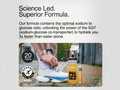 Person tying shoelaces with a sports drink bottle and supplement container in the background, featuring text about a 'Science Led. Superior Formula.
