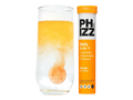 PHIZZ Daily 3-in-1 supplement with a glass of orange juice on a white background
