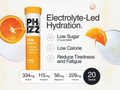 PHIZZ electrolyte supplement tube with orange slices and hydration benefits text on a white background