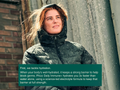 Person wearing a raincoat standing under a shower with text about hydration and immune support.