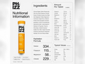 Nutritional information panel for a PHIZZ supplement tube on a white background