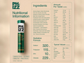 Nutritional information and ingredients list for a PHIZZ product on a beige background