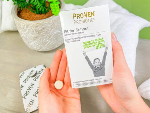 Lifestyle Image: ProVen kids probiotic chewable tablets 30 count strawberry flavour daily supplement lifestyle
