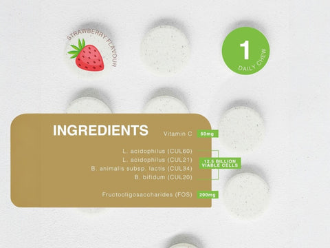 Supplement Facts & Ingredients Image: ProVen Fit for School probiotics ingredients label 30 tablets pack