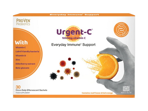 Front Image: ProVen Probiotics Urgent-C sachets 30 count orange flavour packaging front