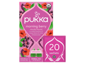 Pukka morning berry tea packaging on a white background