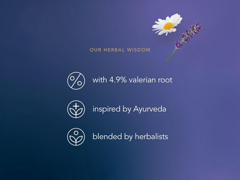 Herbal product description with flowers on a blue background
