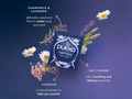 Pukka night time supplement packaging with herbs and flowers on a dark blue background