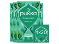 Pukka three mint herbal tea packaging on a white background