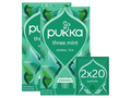 Pukka three mint herbal tea packaging on a white background