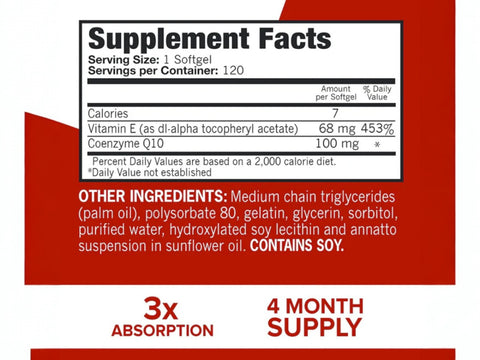 Qunol CoQ10 100 mg supplement facts and ingredients label