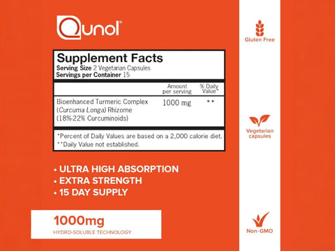 Qunol Turmeric Curcumin Complex 30 capsules supplement facts and ingredients label
