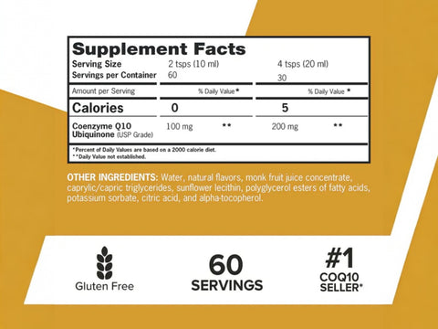 Qunol Liquid CoQ10 100 mg supplement facts and ingredients label
