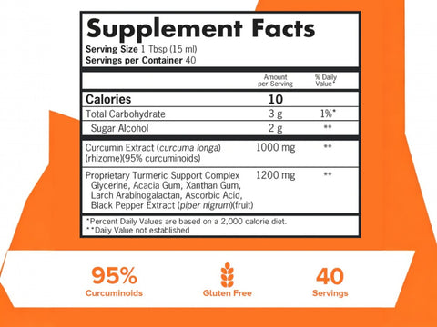 Qunol Liquid Turmeric 600ml supplement facts and ingredients label