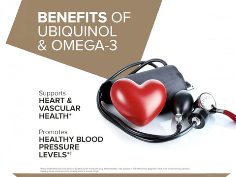 Qunol PLUS Ubiquinol 200mg and Omega-3 250mg 90 softgels product display